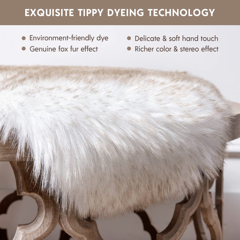 Phantoscope Faux Fur Rug, Fluffy Soft Faux Fox Fur Area Rugs for Bedroom Livingroom Kids Room Decor,Shaggy Fur Rugs Anti-Skid, White Brown, 2 x 6 Feet - Image 4
